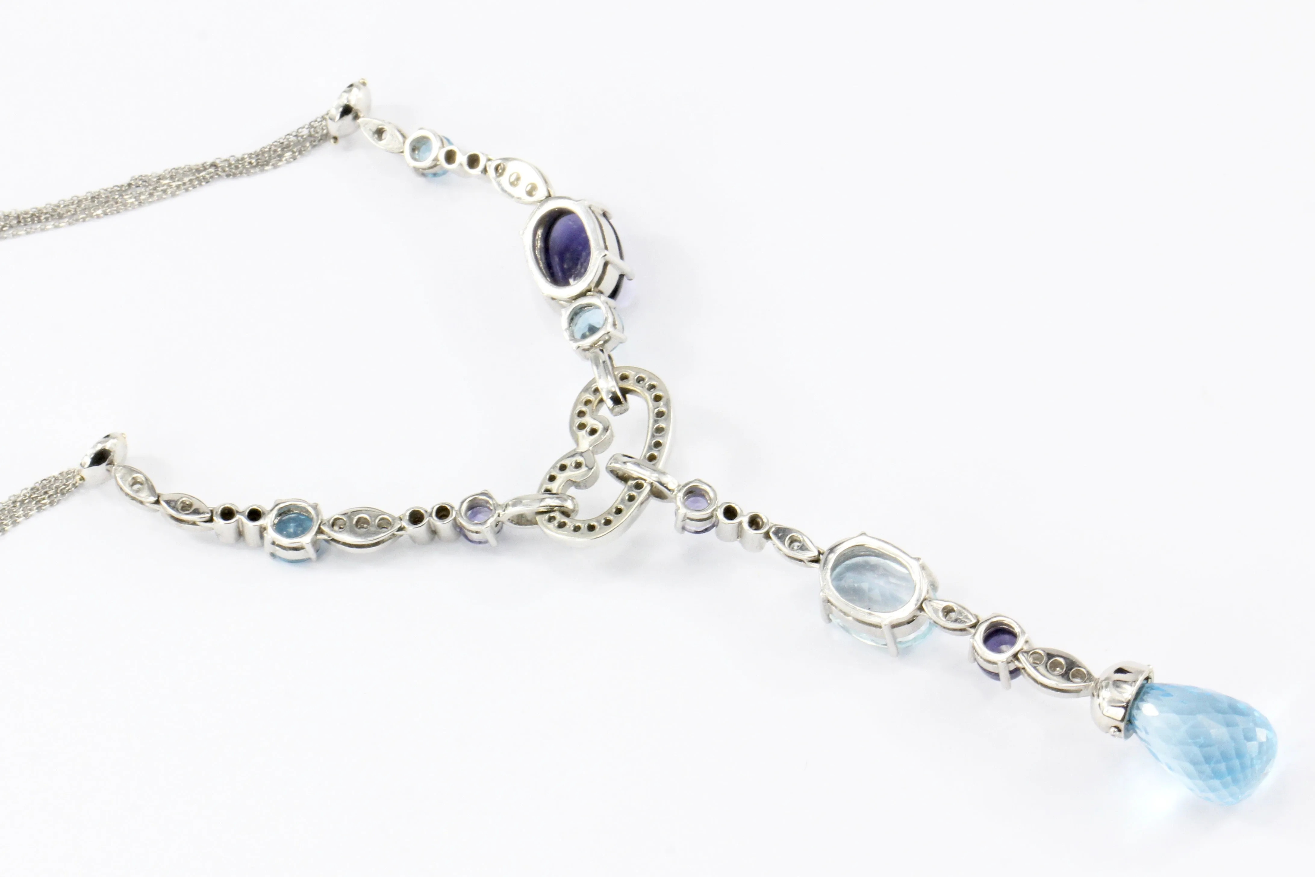 18K White Gold Blue Topaz, Tanzanite & Diamond Necklace