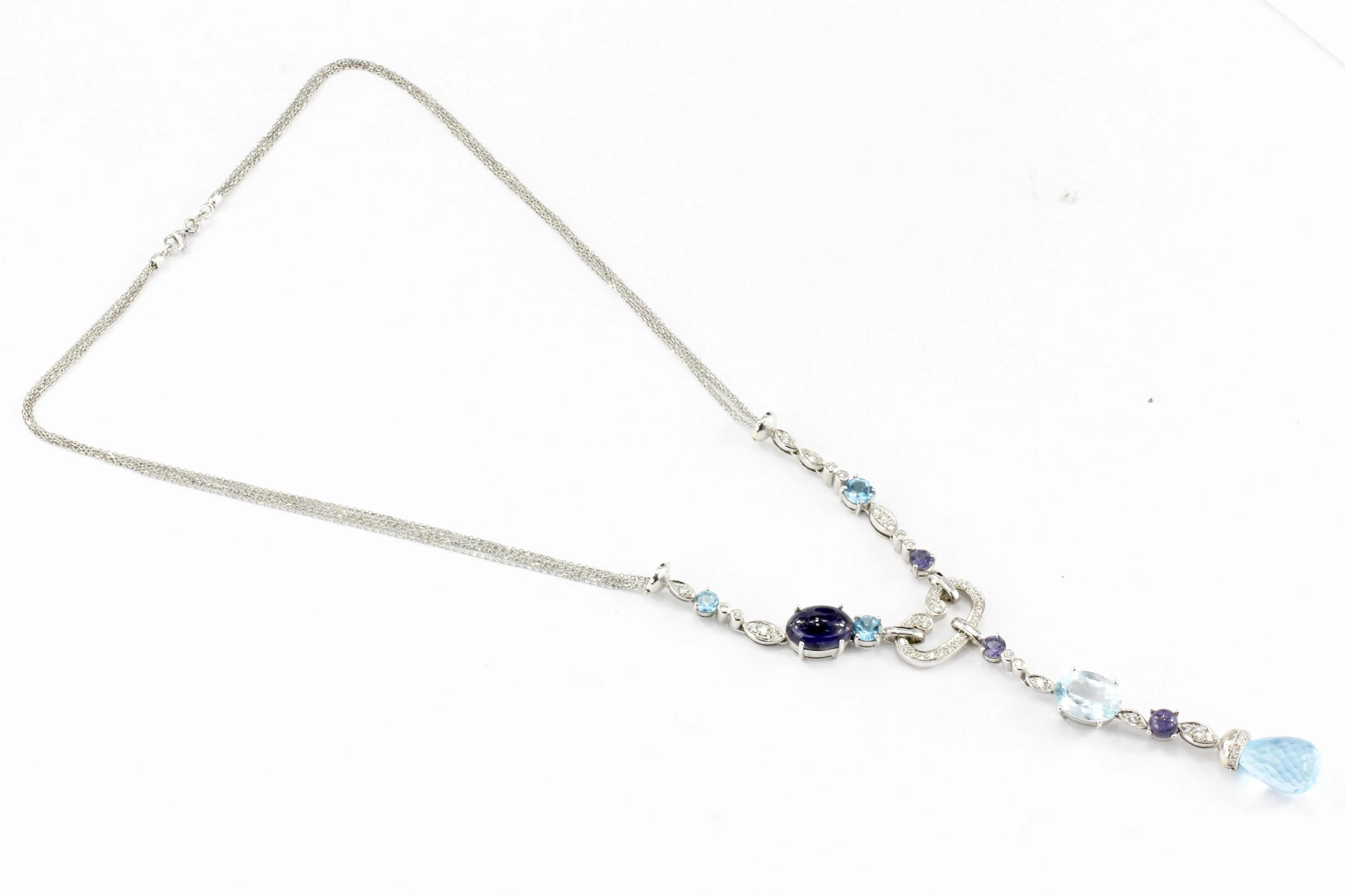 18K White Gold Blue Topaz, Tanzanite & Diamond Necklace