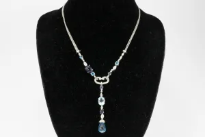 18K White Gold Blue Topaz, Tanzanite & Diamond Necklace