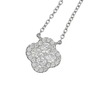 18k White Gold Small Clover Diamond Necklace 16-17", D=0.60tw