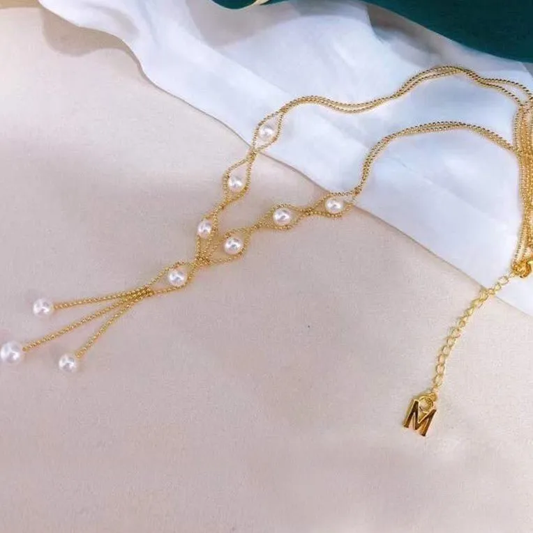 18k Yellow Gold Round White Akoya Pearl Necklace