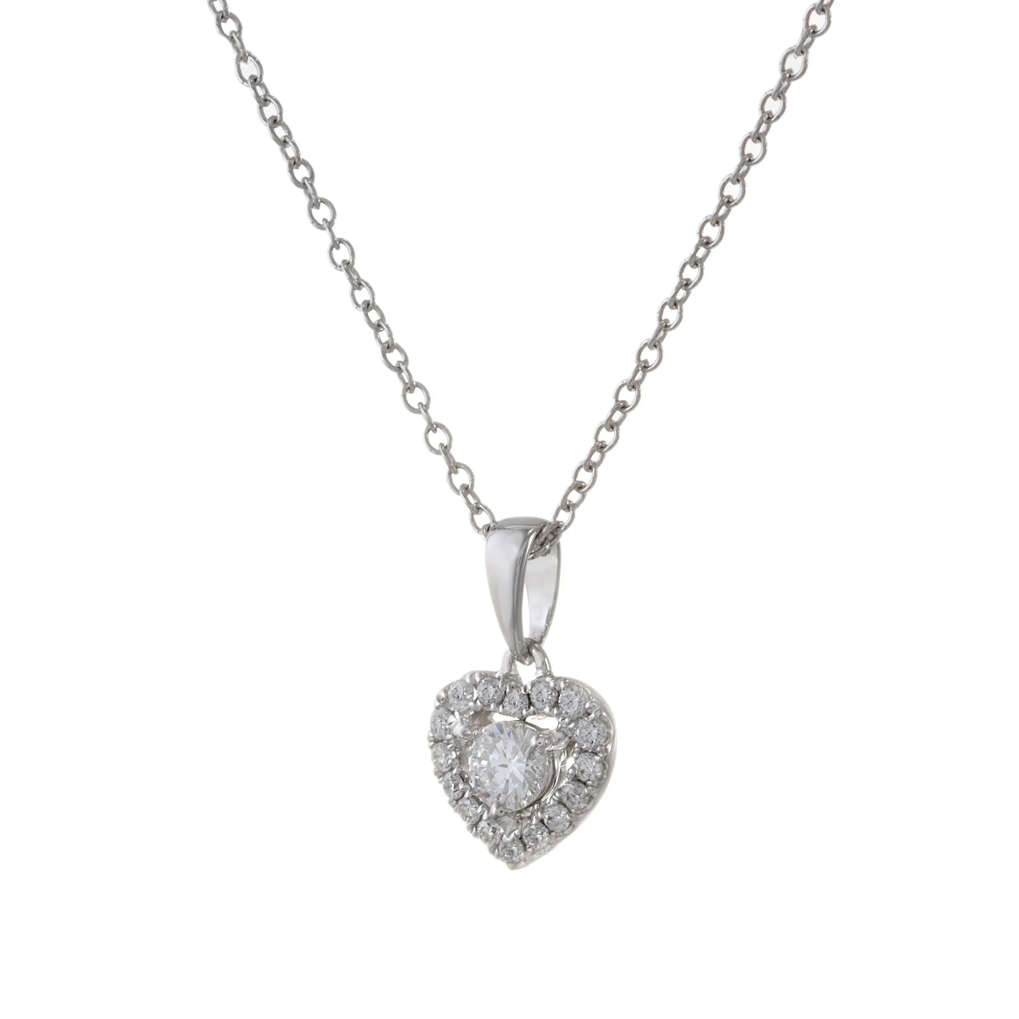 18KT White Gold Halo Heart Diamond Necklace