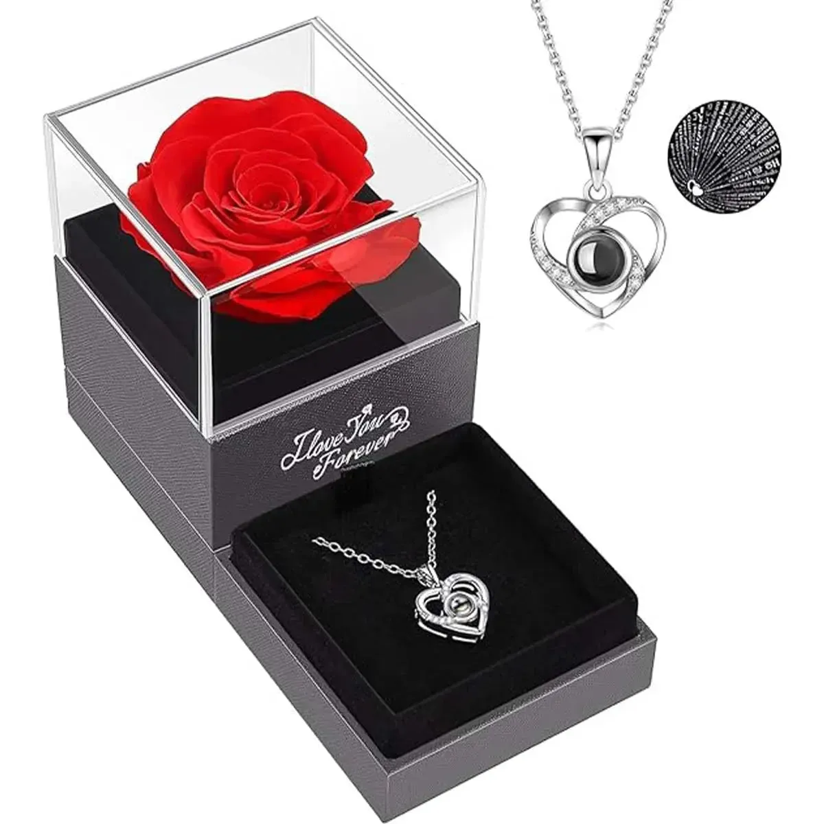 1set Hollow Zircon Love Necklace Female MOTHER'S Day Eternal Flower Artificial Flower Gift Box Jewelry Box for women