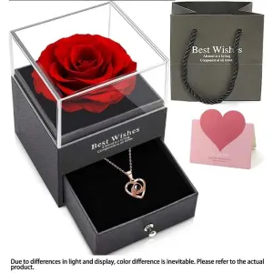1set Hollow Zircon Love Necklace Female MOTHER'S Day Eternal Flower Artificial Flower Gift Box Jewelry Box for women