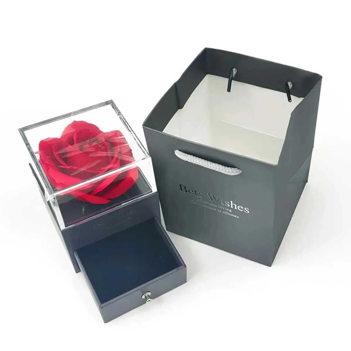 1set Hollow Zircon Love Necklace Female MOTHER'S Day Eternal Flower Artificial Flower Gift Box Jewelry Box for women