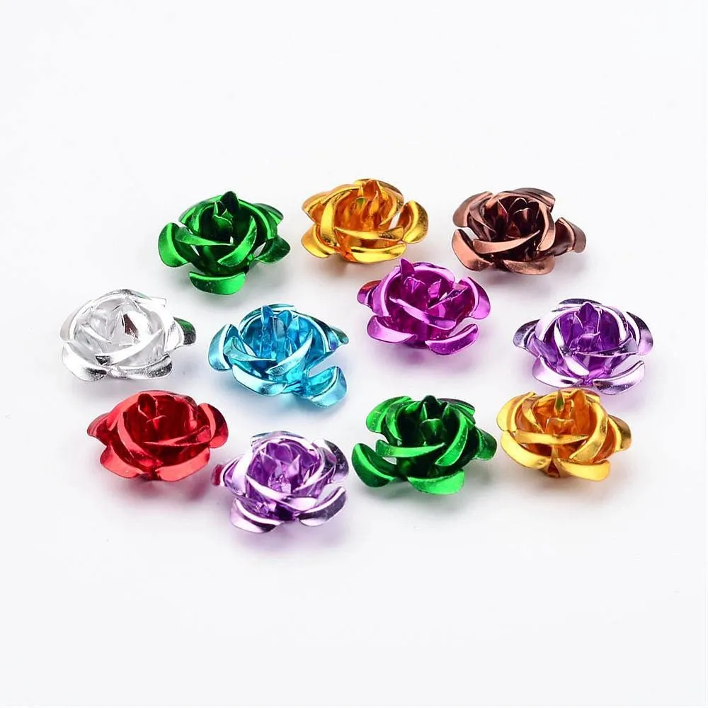 20 CT. Delicate Metal Rose Flower Beads, Aluminum Metallic Rose Beads, 17 x 9mm Rose Bead Jewelry Supply, Light Weight Aluminum Findings