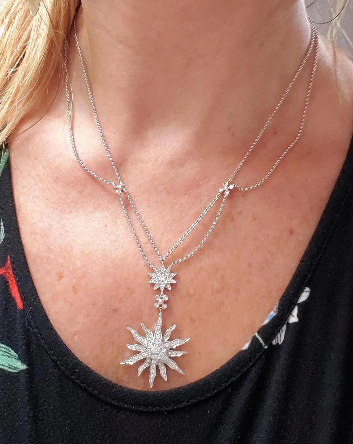 2.00ct Diamond Flower & Star Drop Necklace in 14k White Gold 18"