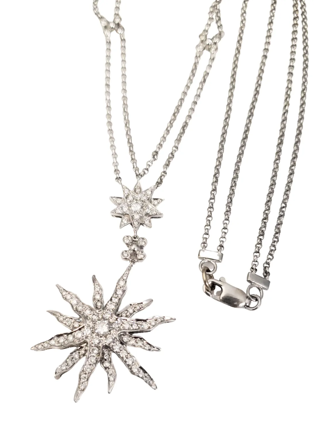 2.00ct Diamond Flower & Star Drop Necklace in 14k White Gold 18"