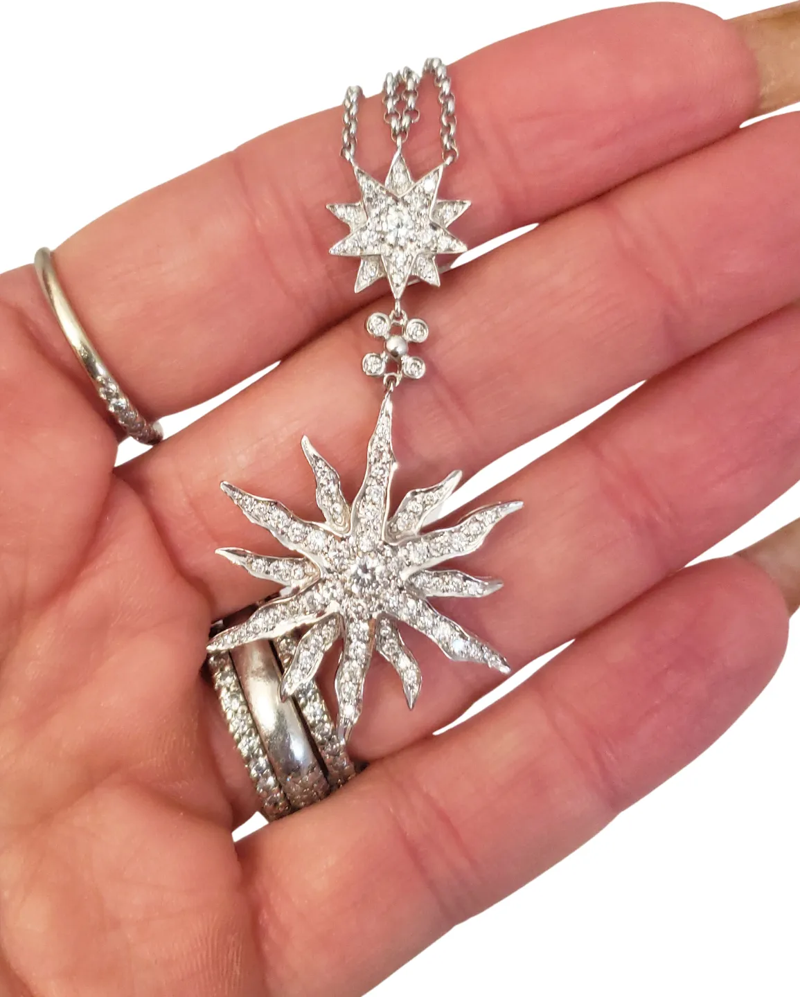 2.00ct Diamond Flower & Star Drop Necklace in 14k White Gold 18"
