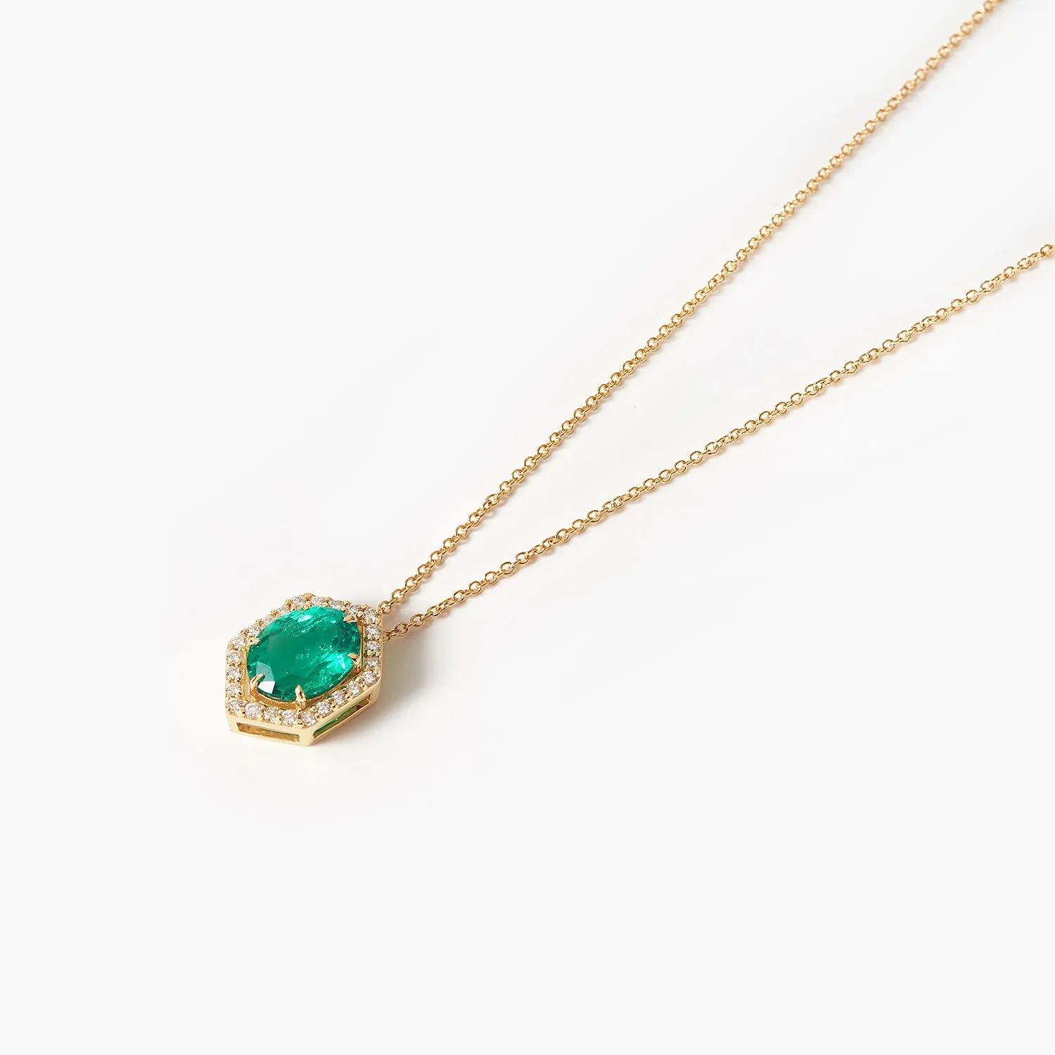 2CT Oval Emerald Cat's Eye Pendant Necklace With Diamond