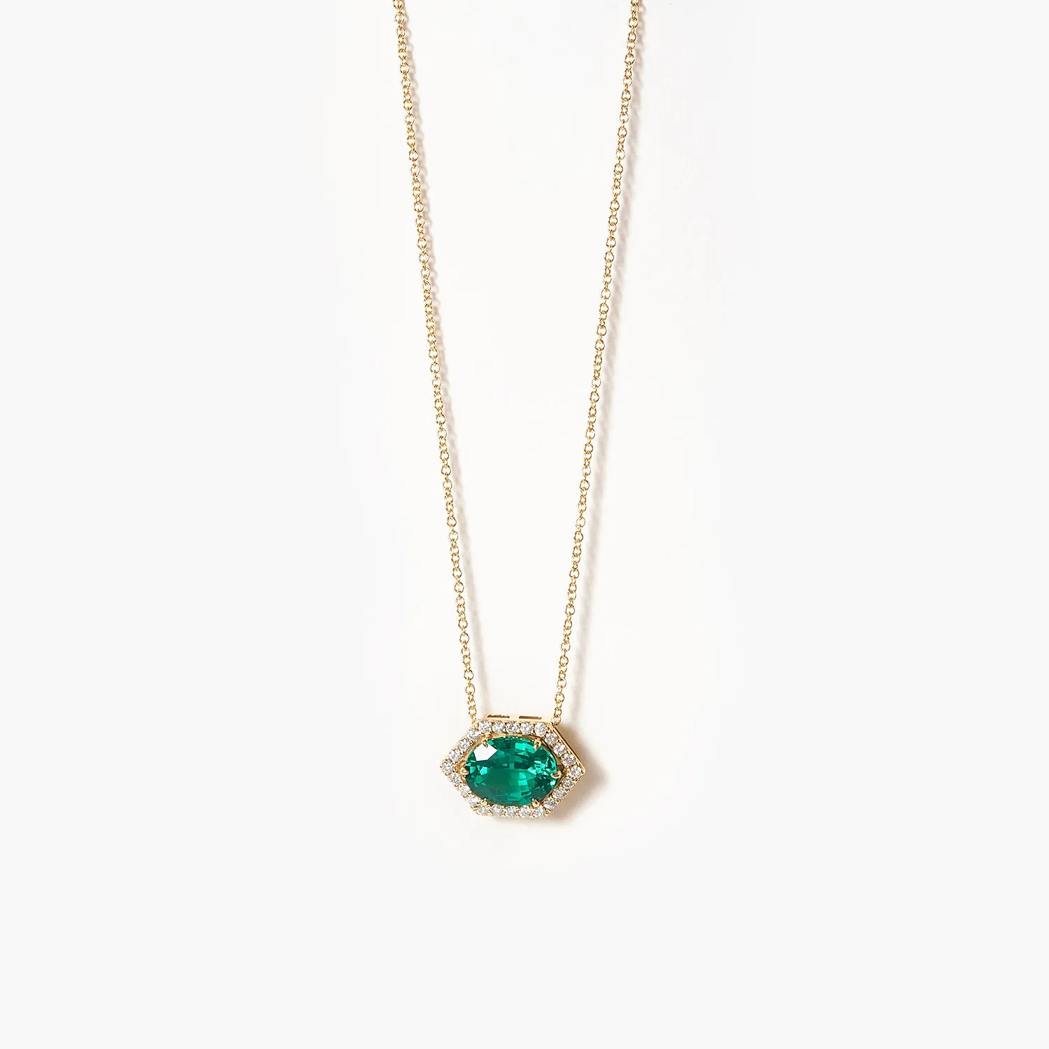2CT Oval Emerald Cat's Eye Pendant Necklace With Diamond