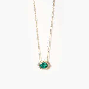 2CT Oval Emerald Cat's Eye Pendant Necklace With Diamond