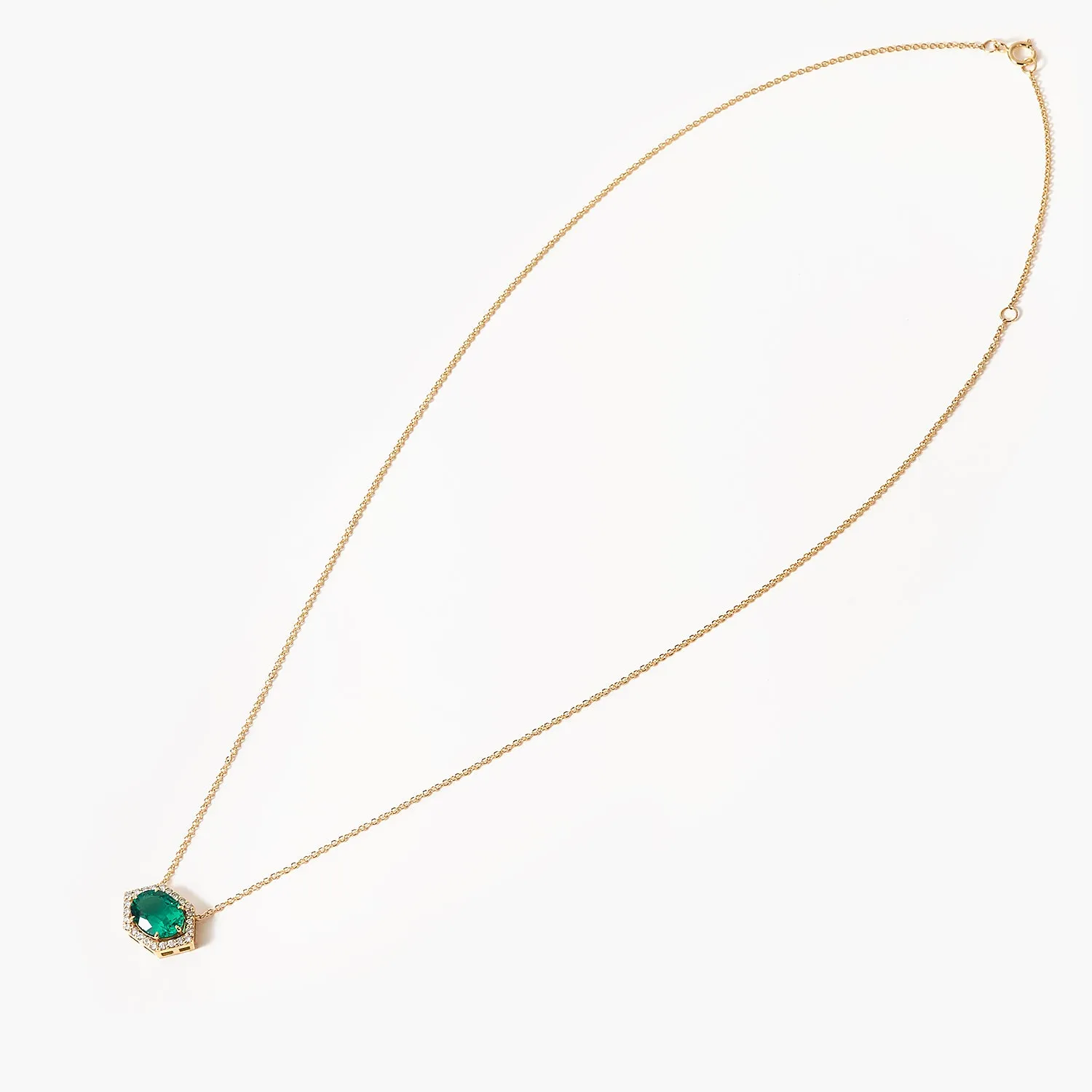 2CT Oval Emerald Cat's Eye Pendant Necklace With Diamond