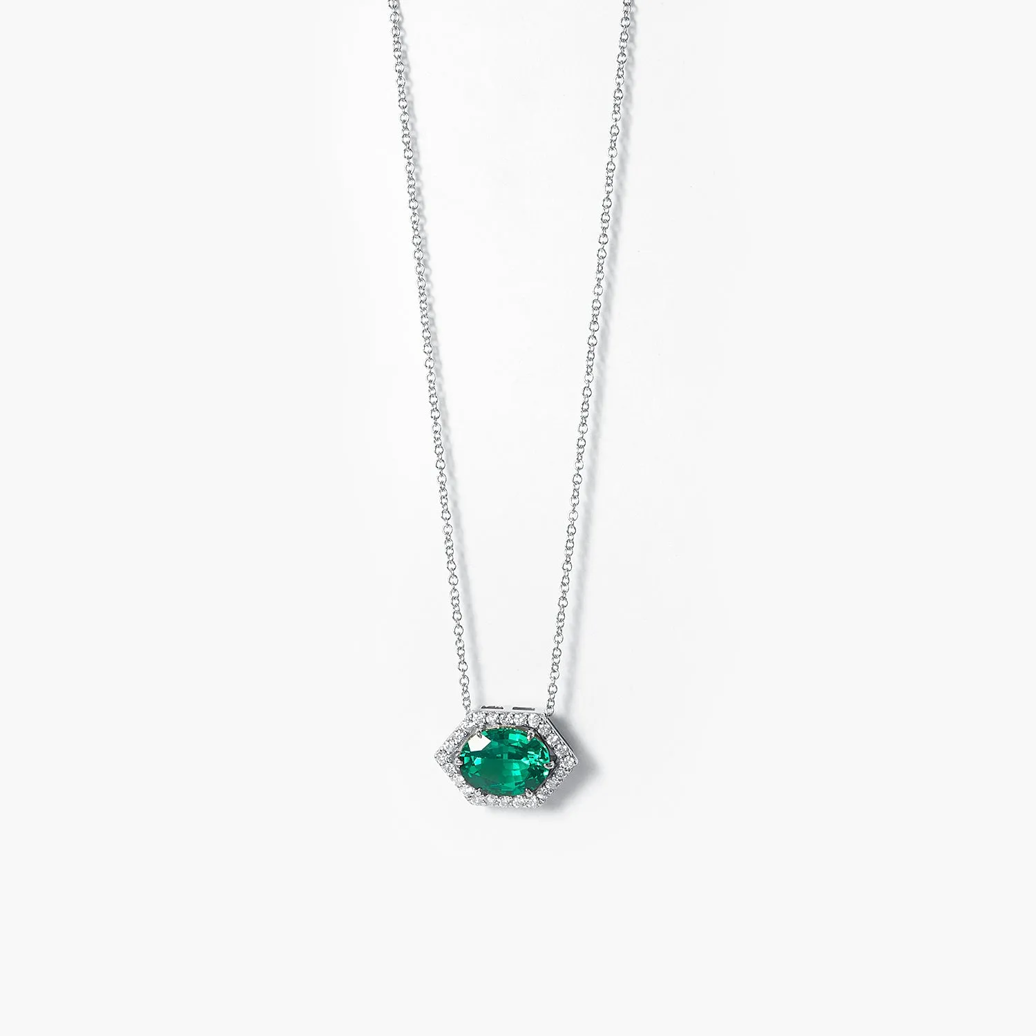 2CT Oval Emerald Cat's Eye Pendant Necklace With Diamond