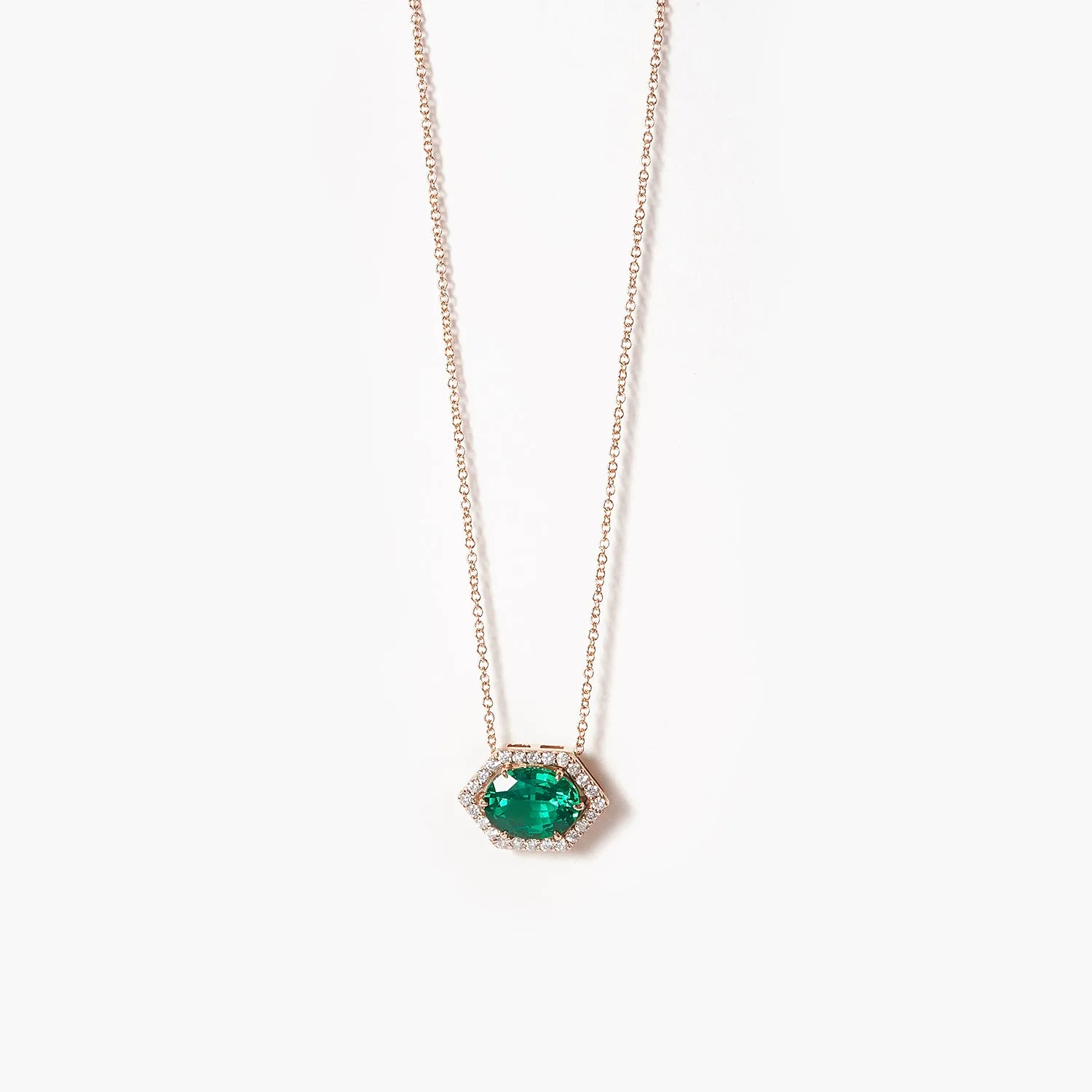 2CT Oval Emerald Cat's Eye Pendant Necklace With Diamond