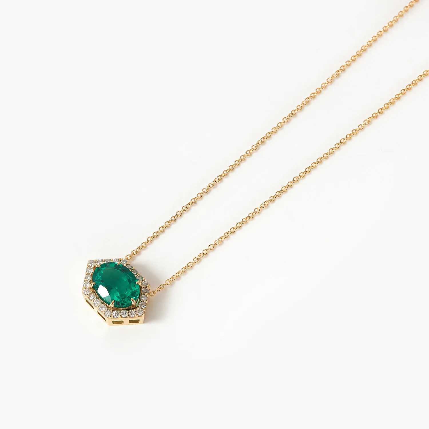 2CT Oval Emerald Cat's Eye Pendant Necklace With Diamond