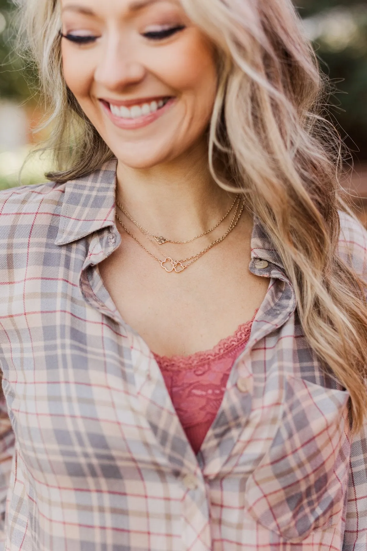3 Tier Clover Pendant Necklace- Gold