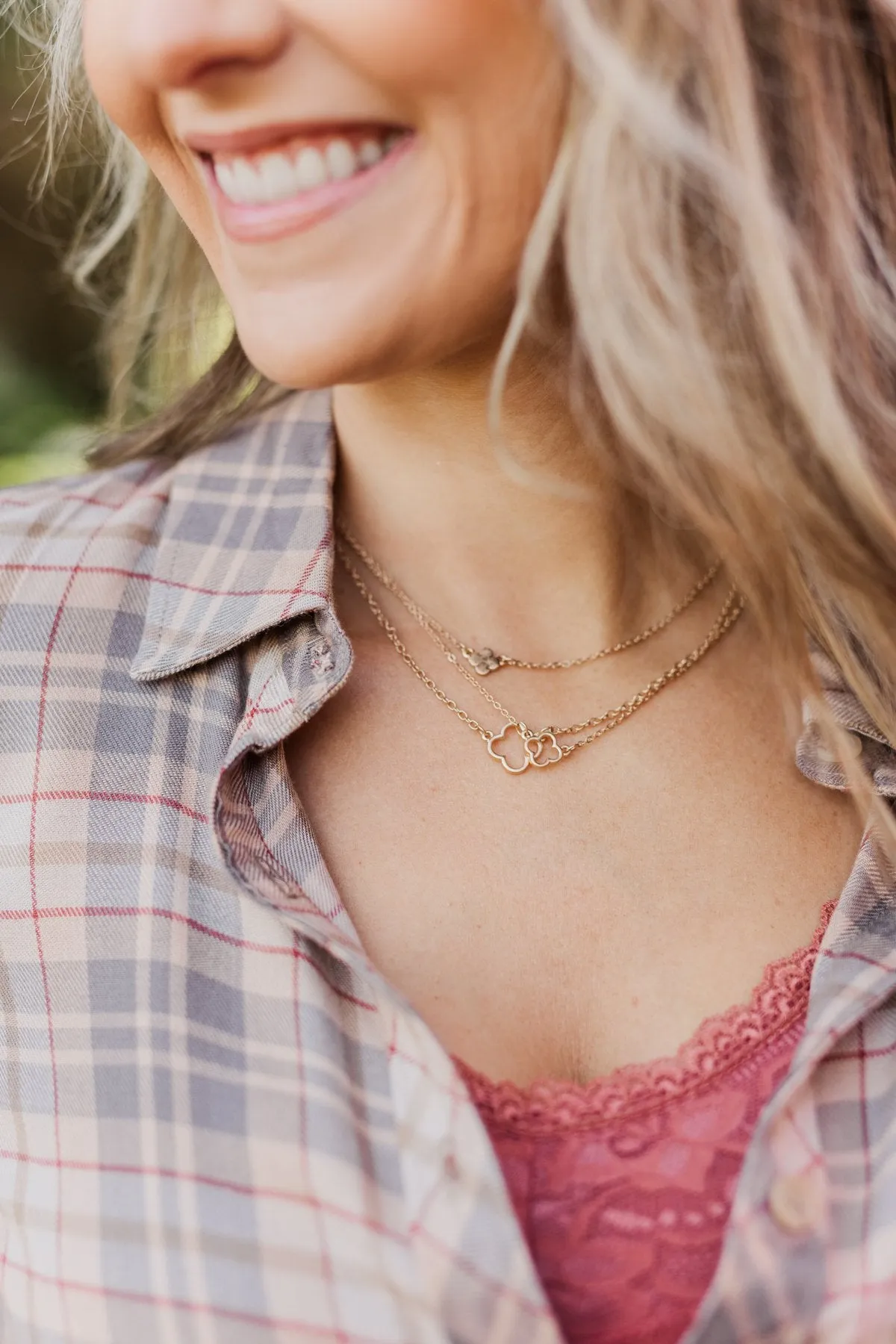 3 Tier Clover Pendant Necklace- Gold
