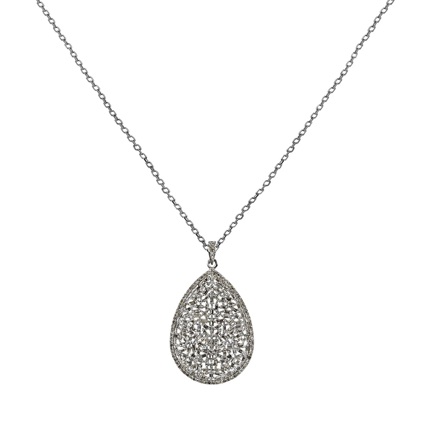 3.38ct Diamonds in 925 Sterling Silver Tear Drop Pendant Necklace