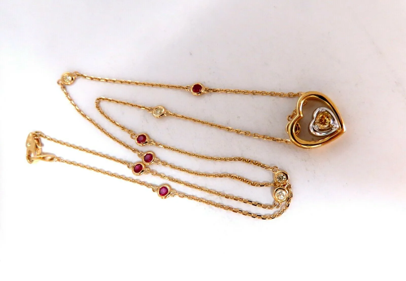 .34ct Natural Fancy color Heart Diamond Necklace 14 Karat