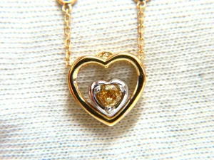 .34ct Natural Fancy color Heart Diamond Necklace 14 Karat