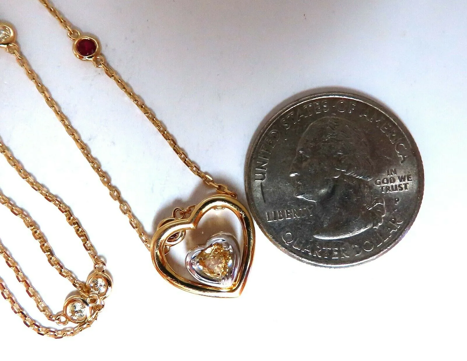 .34ct Natural Fancy color Heart Diamond Necklace 14 Karat