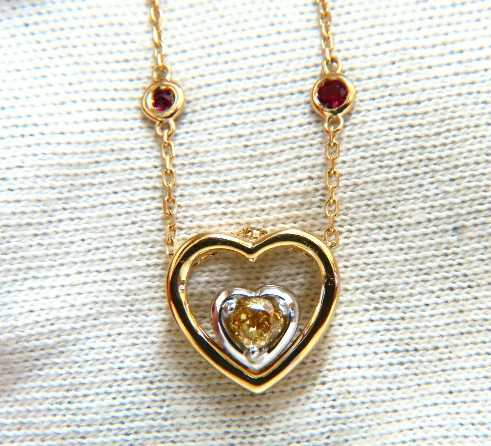 .34ct Natural Fancy color Heart Diamond Necklace 14 Karat