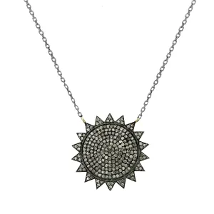 3.66ct Pavé Diamonds in 925 Sterling Silver Sunburst Pendant Charm Necklace