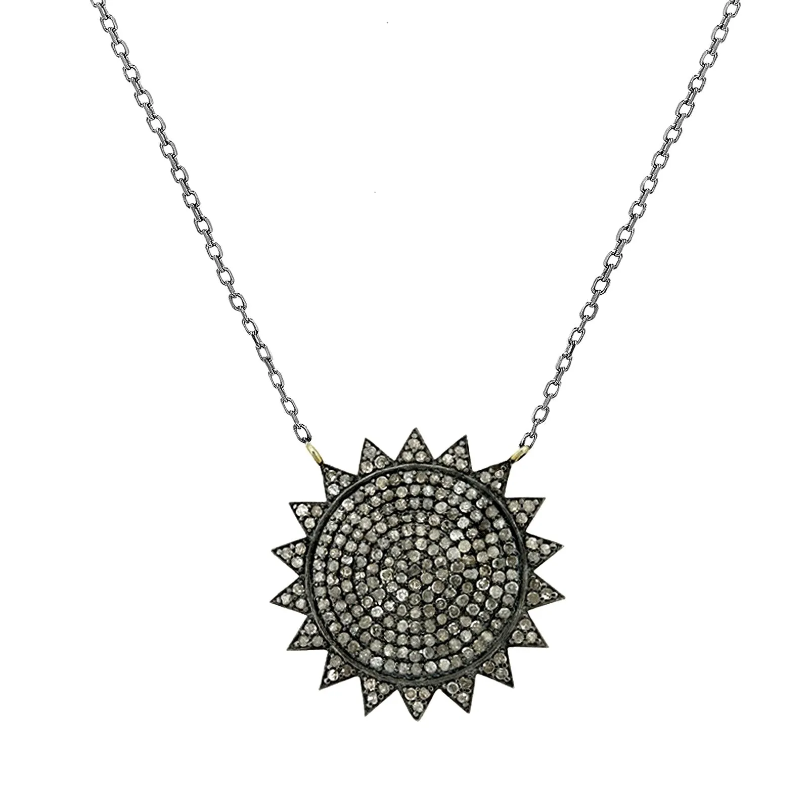 3.66ct Pavé Diamonds in 925 Sterling Silver Sunburst Pendant Charm Necklace