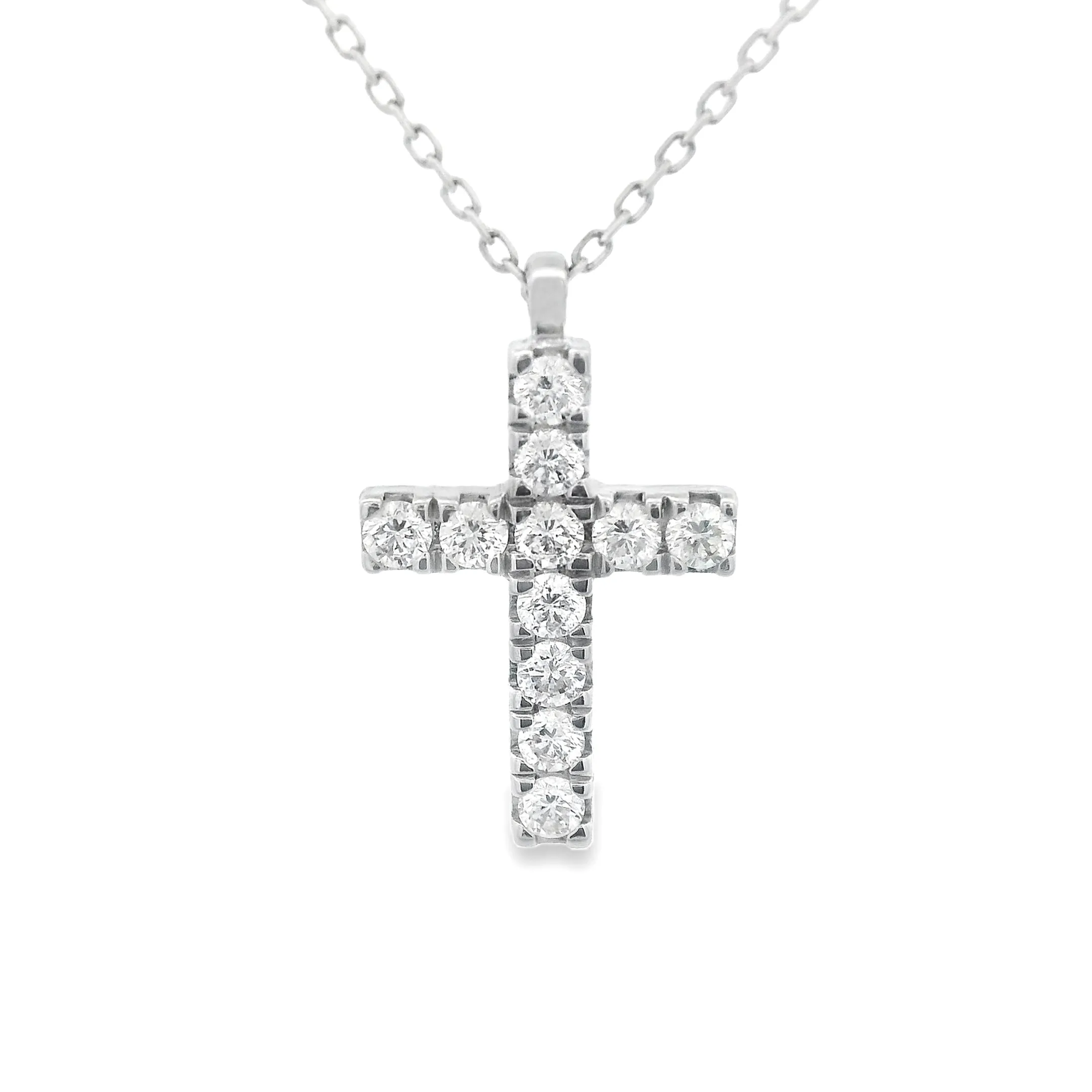 .38ct 14k White Gold Diamond Cross & Chain