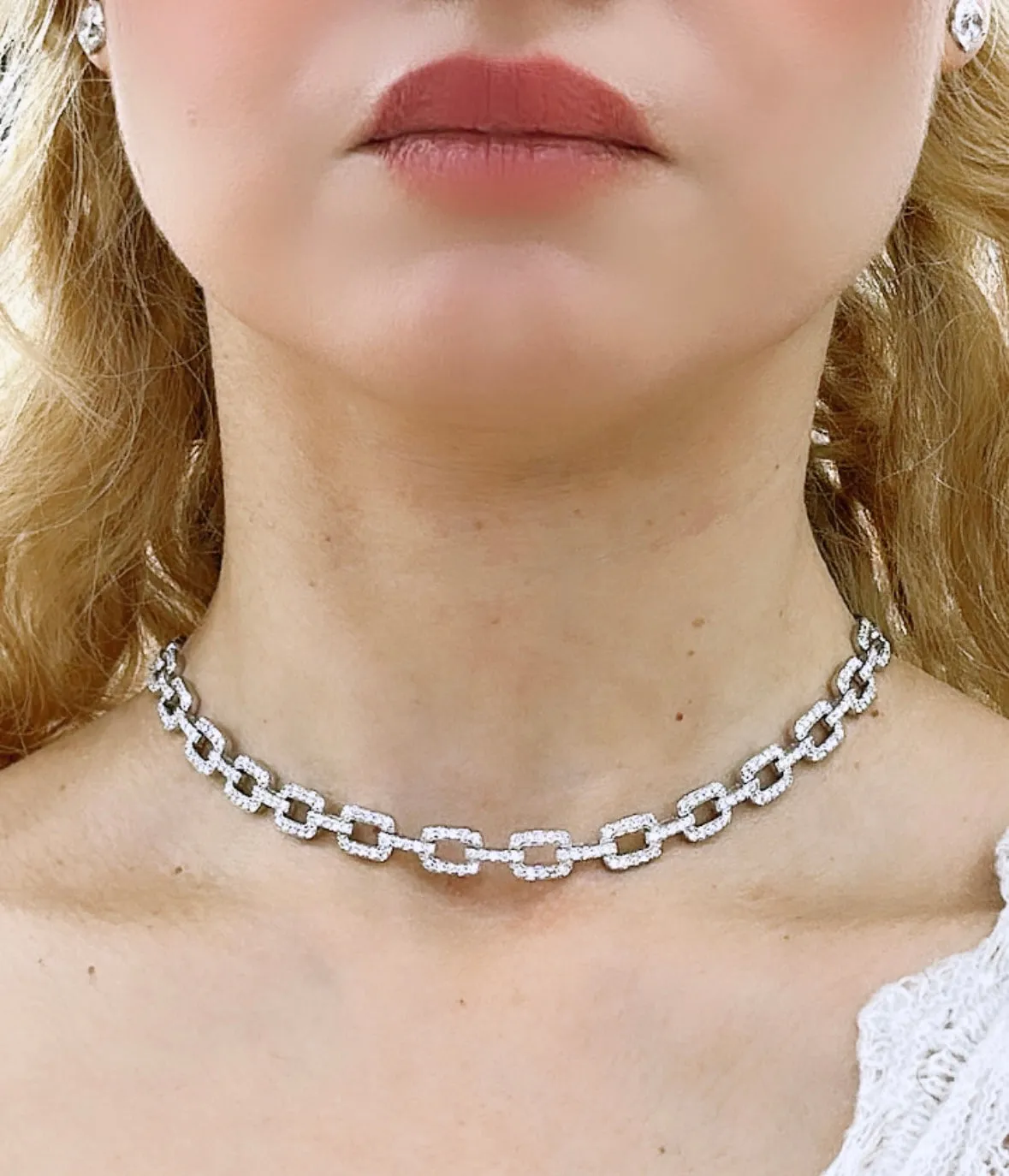 4.50CT T.W. Diamond Link Choker Statement Necklace