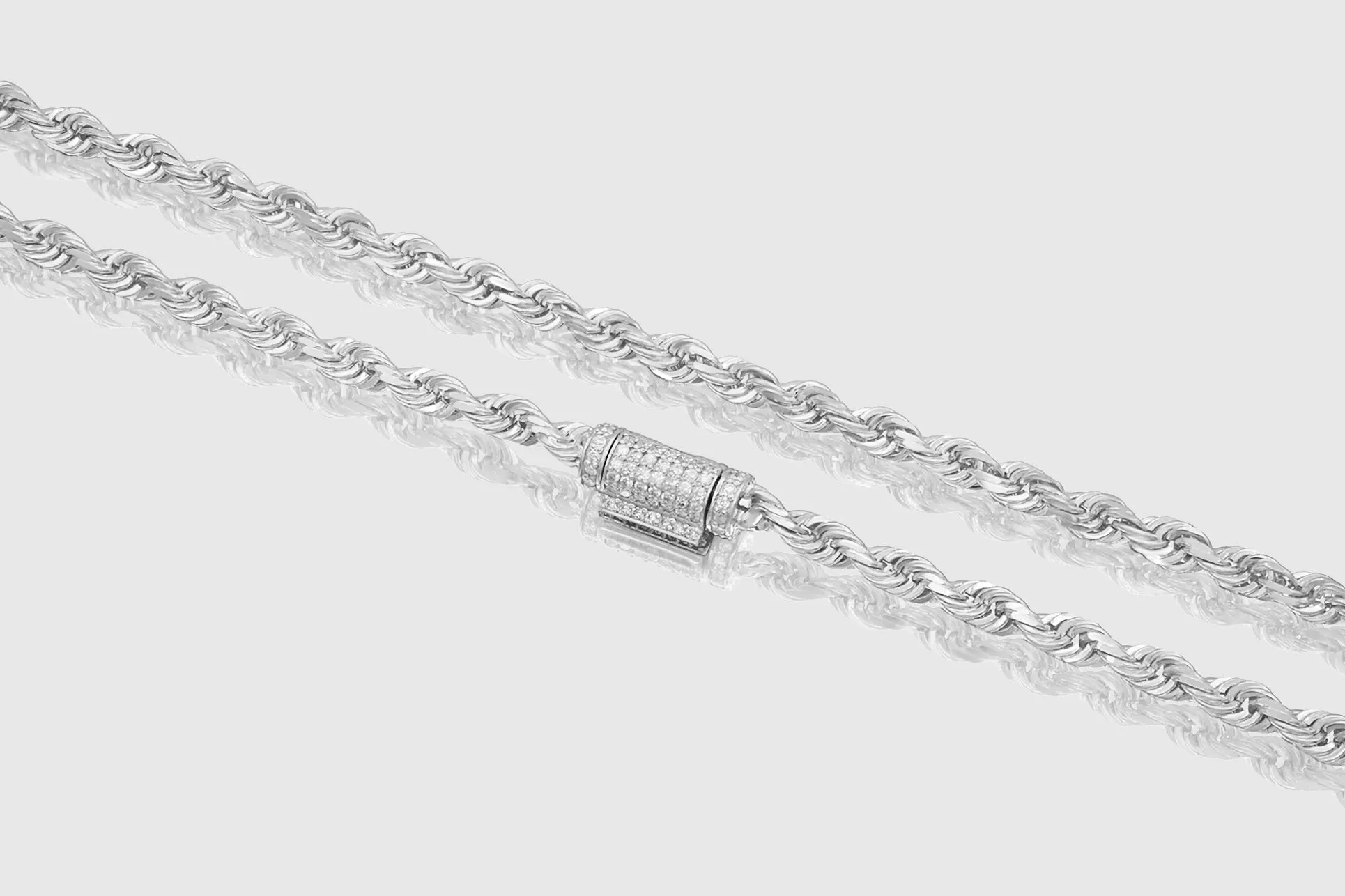 4mm Rope Necklace - Solid Gold - Diamond Lock