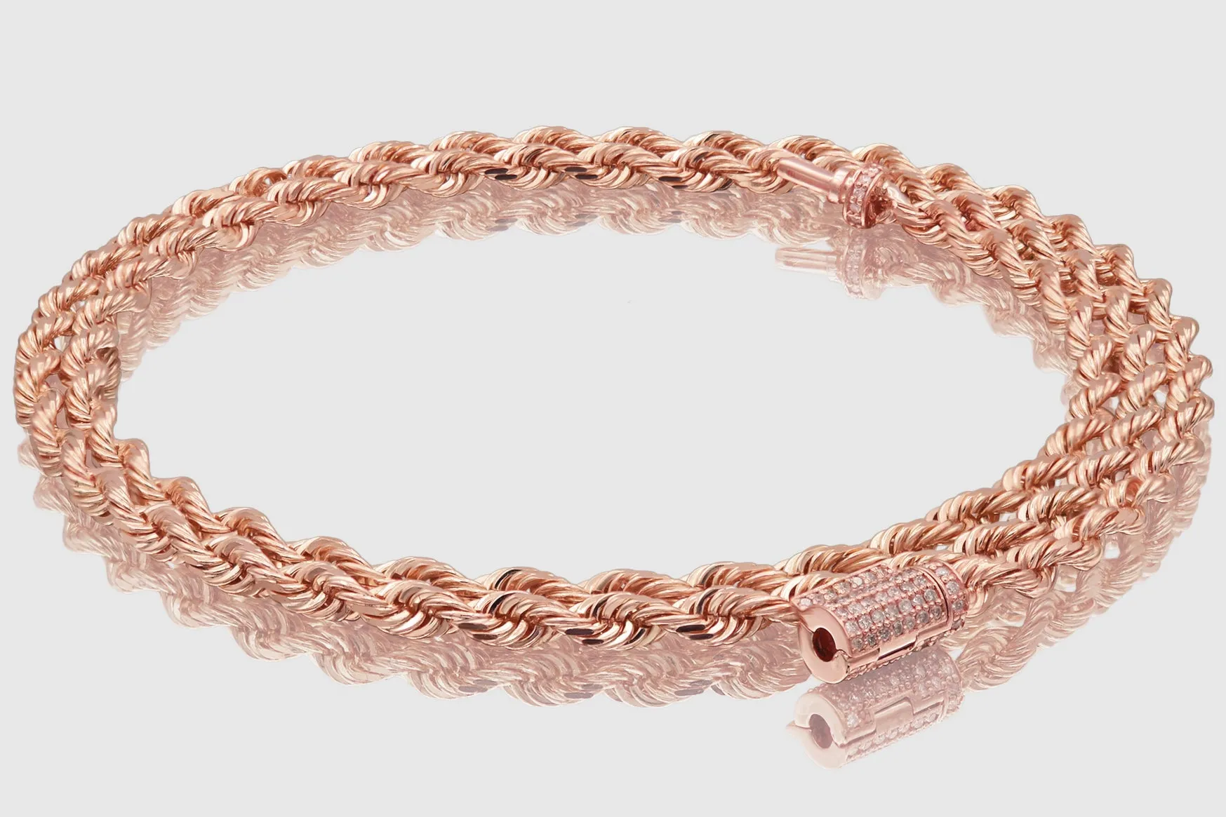 4mm Rope Necklace - Solid Gold - Diamond Lock