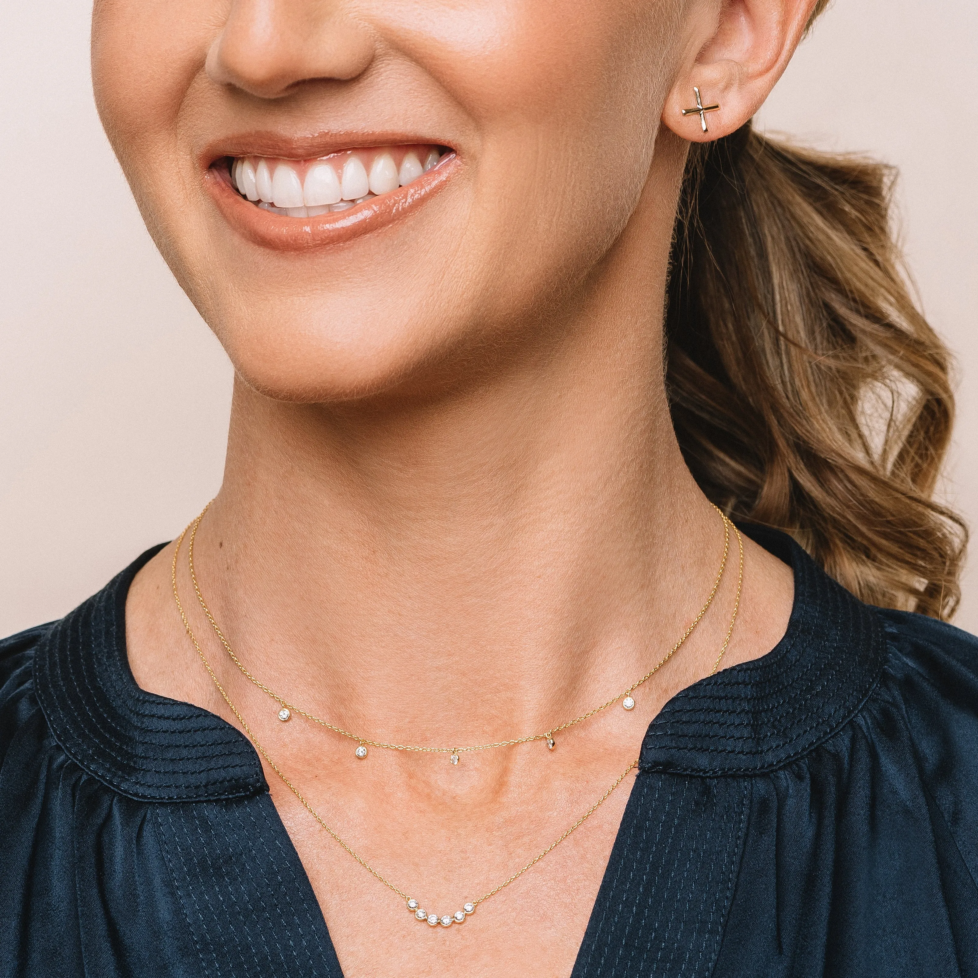 5 Bezel Diamond Station Necklace, 14k