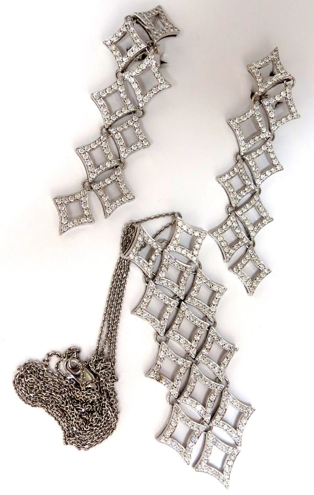5.00ct diamonds earrings & necklace matching suite 18kt g/vs diamond shaped