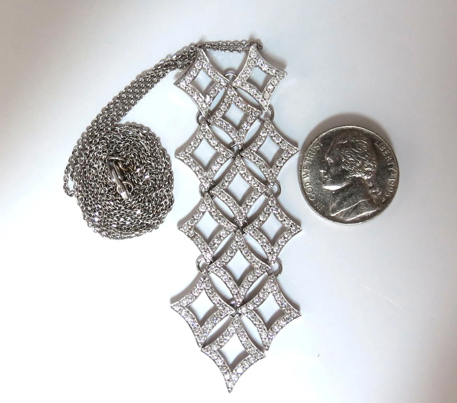 5.00ct diamonds earrings & necklace matching suite 18kt g/vs diamond shaped