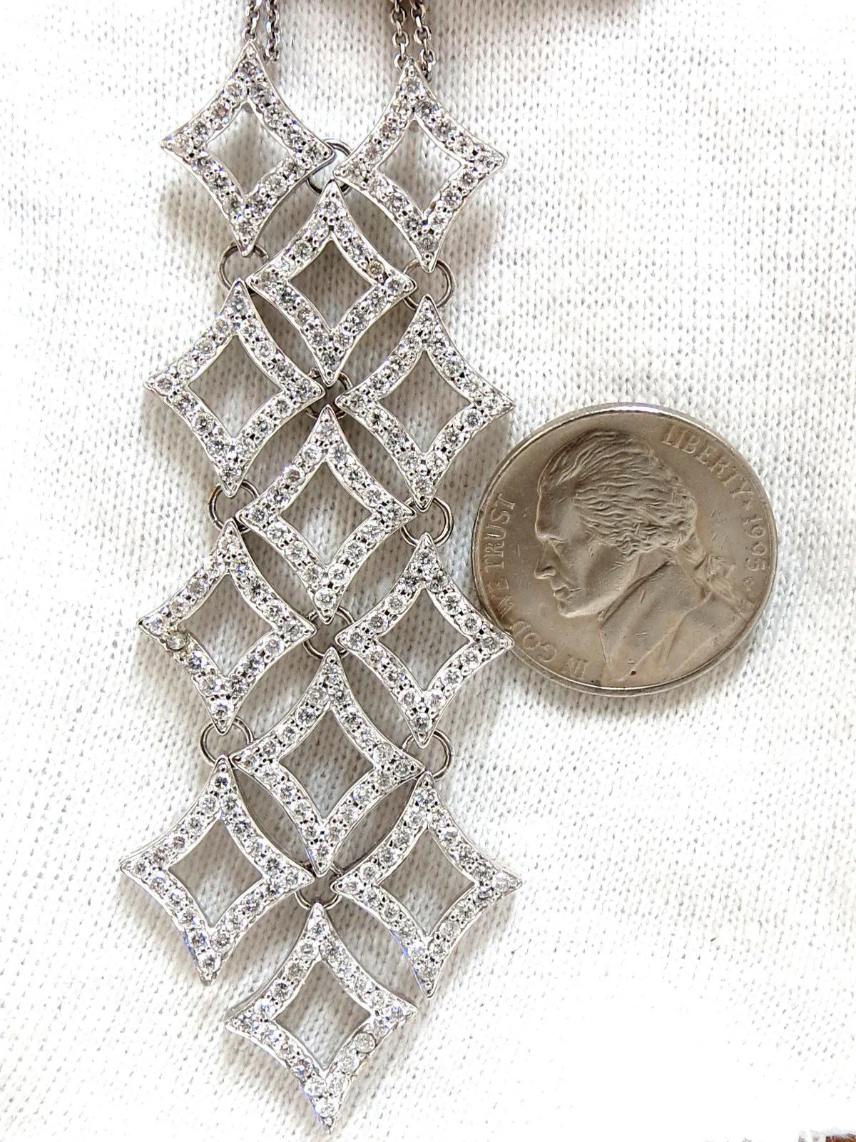 5.00ct diamonds earrings & necklace matching suite 18kt g/vs diamond shaped
