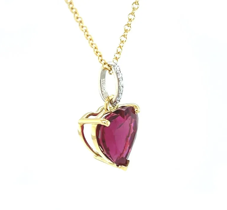 5.14 Carat Heart Shaped Rubellite Tourmaline & Diamond Necklace