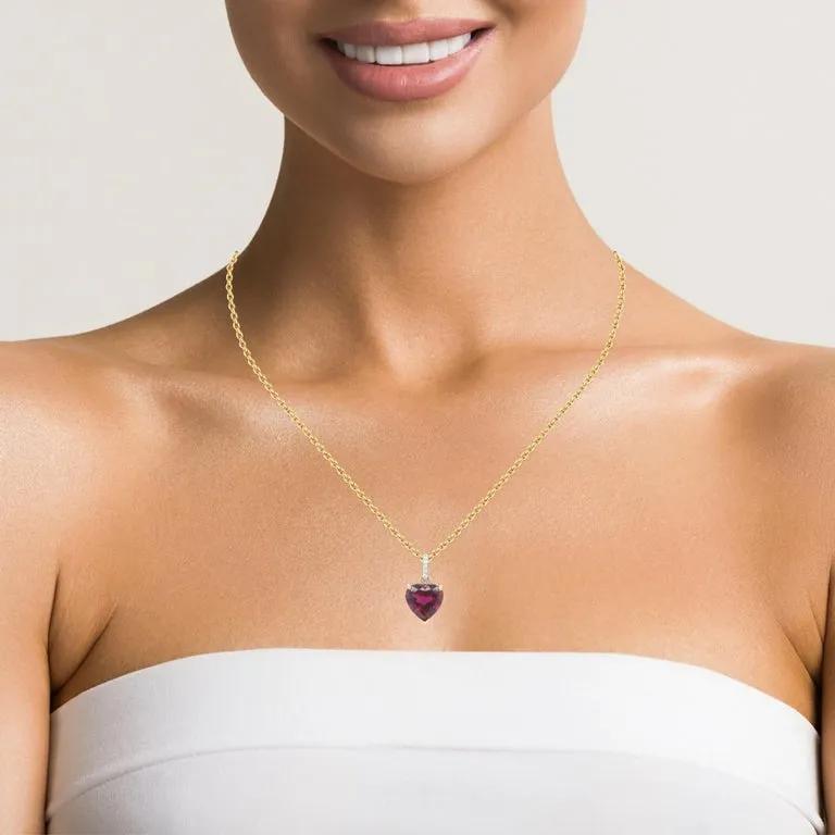 5.14 Carat Heart Shaped Rubellite Tourmaline & Diamond Necklace