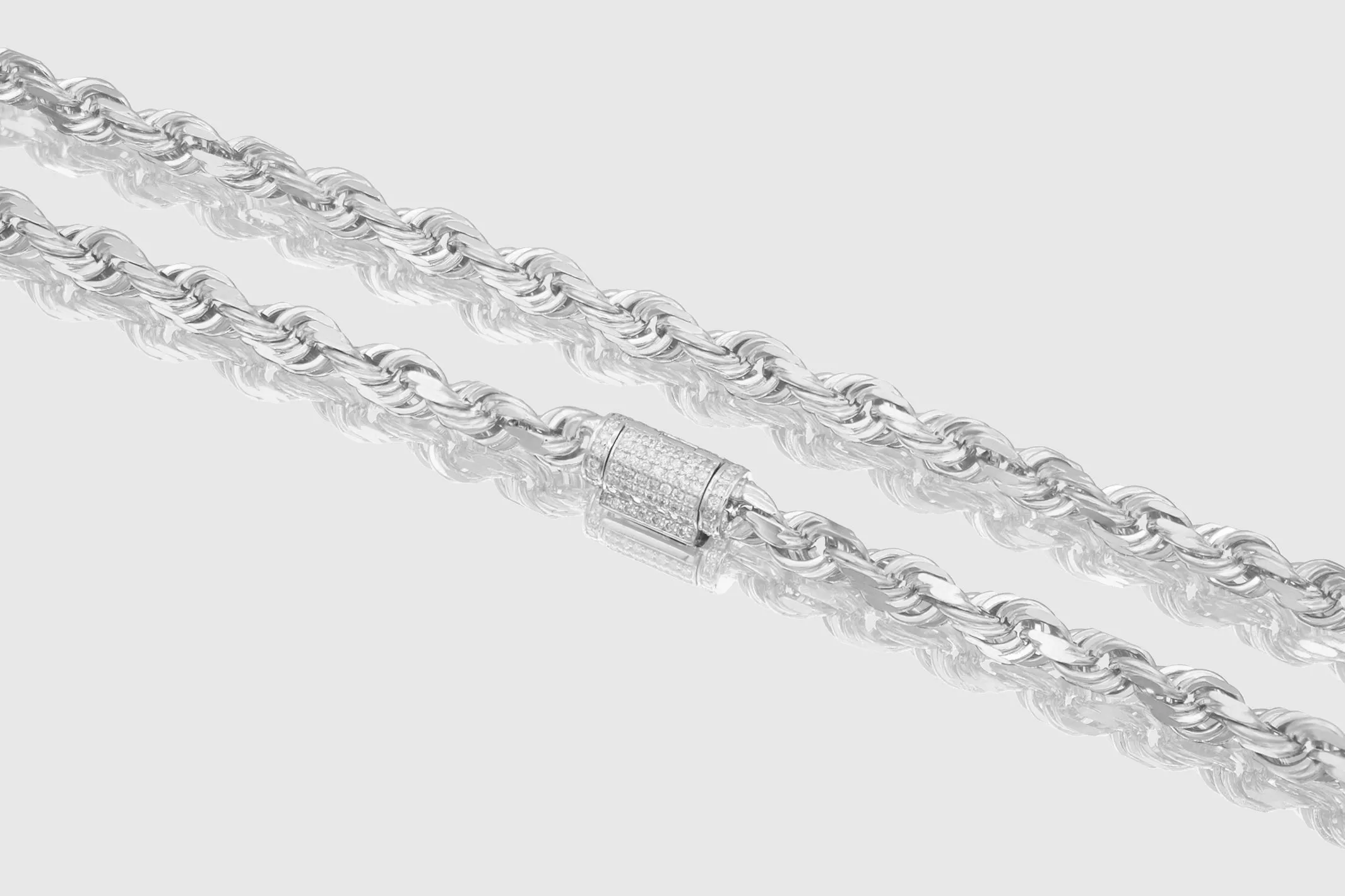 5mm Rope Necklace - Solid Gold - Diamond Lock