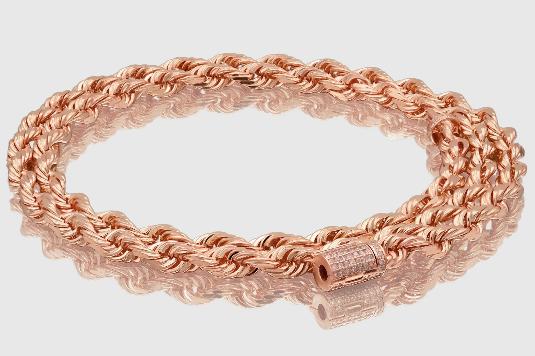 5mm Rope Necklace - Solid Gold - Diamond Lock