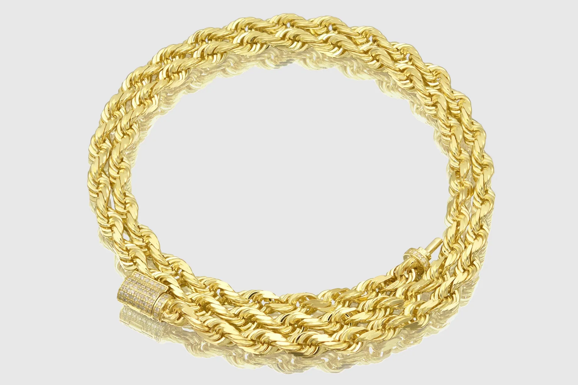 5mm Rope Necklace - Solid Gold - Diamond Lock