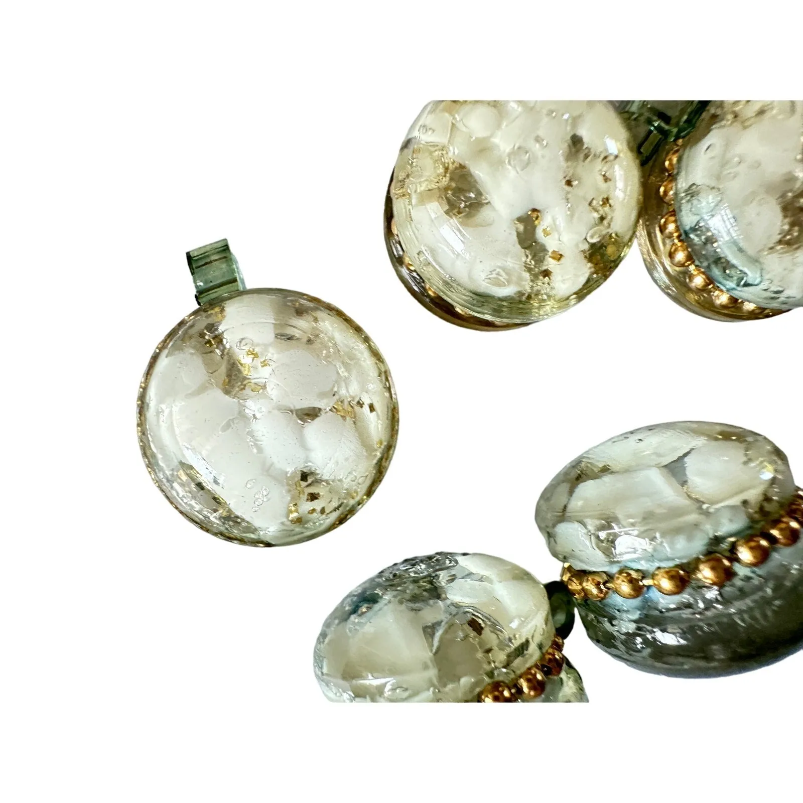 6 retro vtg  Buttons Clear Green Lucite Spheres Shank Gold 40’S 50s