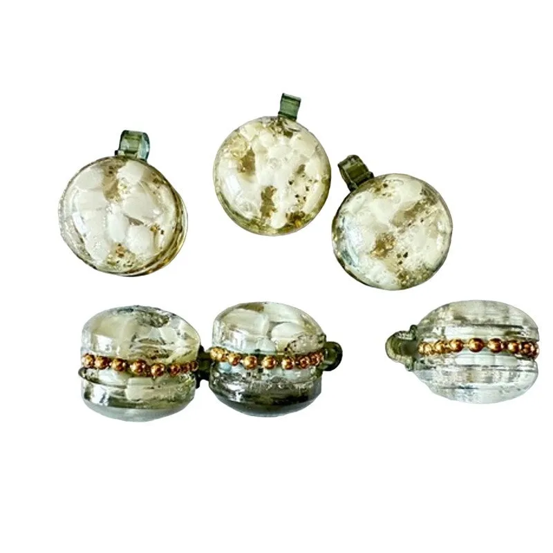 6 retro vtg  Buttons Clear Green Lucite Spheres Shank Gold 40’S 50s