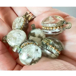 6 retro vtg  Buttons Clear Green Lucite Spheres Shank Gold 40’S 50s