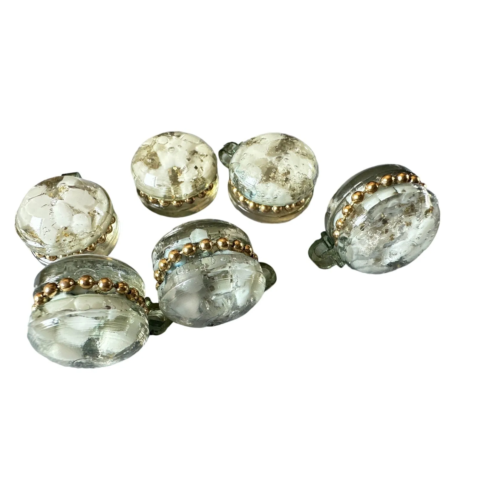 6 retro vtg  Buttons Clear Green Lucite Spheres Shank Gold 40’S 50s