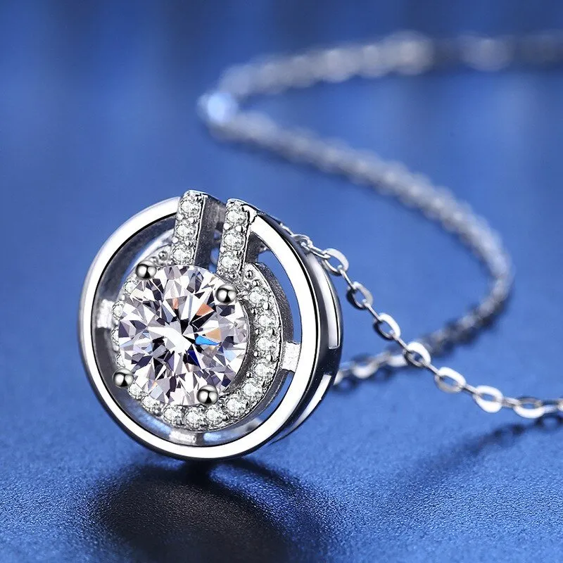 6.5mm 1CT Round Cut Diamond Pendant Necklace