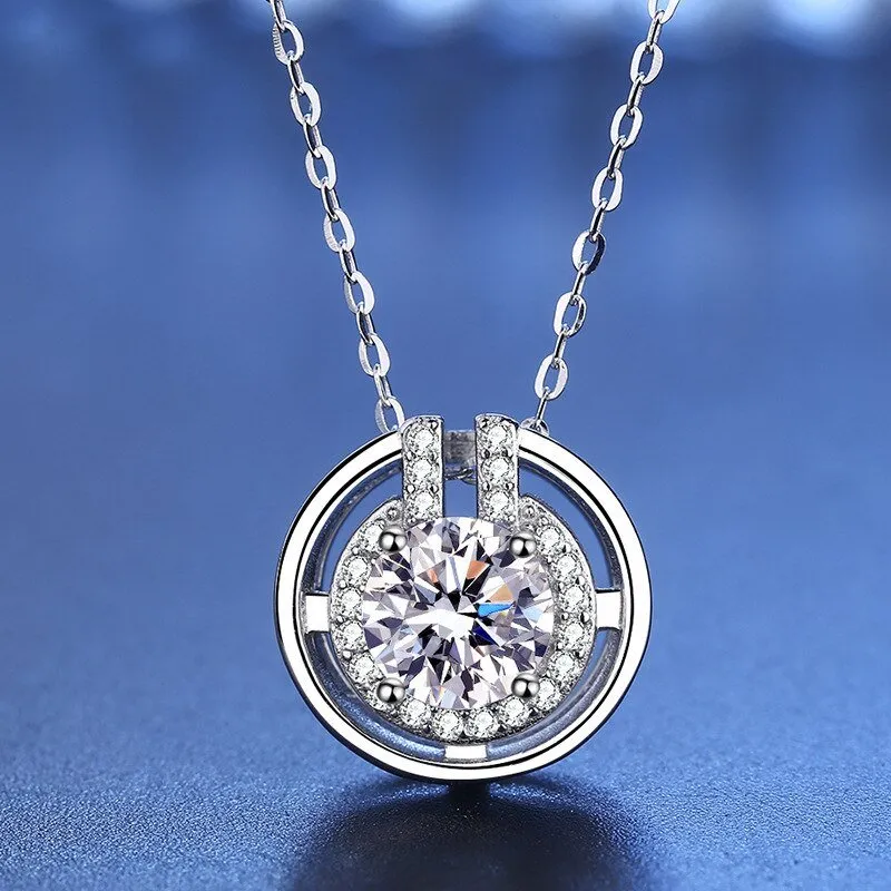 6.5mm 1CT Round Cut Diamond Pendant Necklace