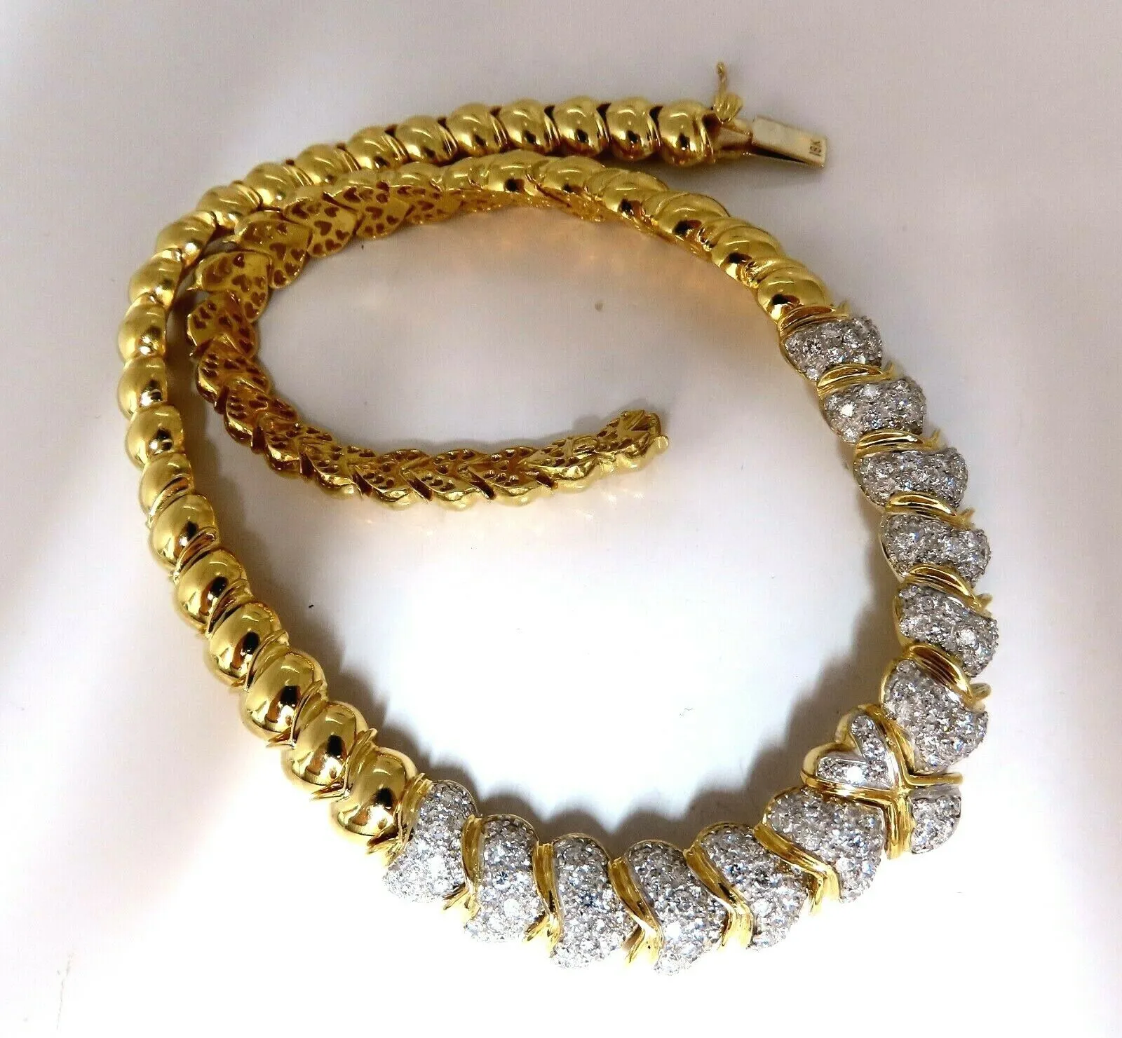 7.00ct Natural Round Diamonds Hinged Scaling Pattern Necklace Statement 18 Karat