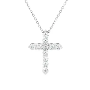 .75ct 14k White Gold Diamond Cross & Chain